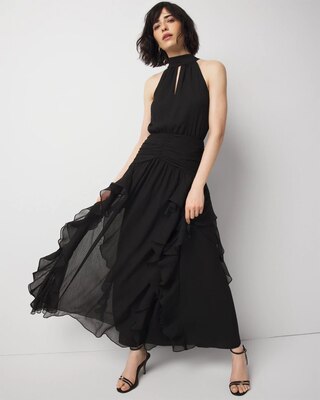 【関税無・国内発】Off-White / Ruffle Dress / Black / ドレス Ruffle Halter Maxi Dress | White House Black Market
